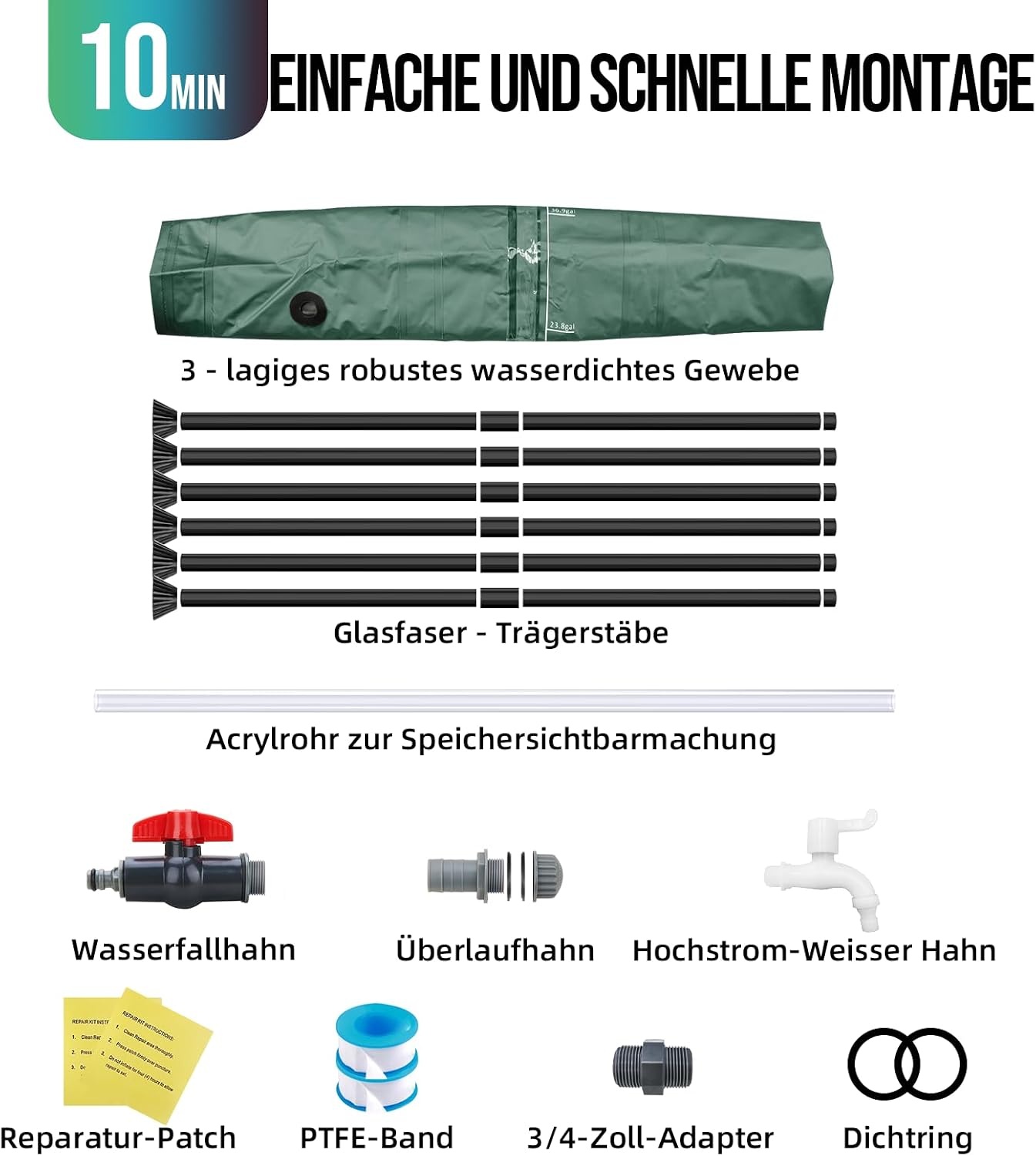 Opvouwbare Regenton Groen 200L | Regenwater Opslag, 2 Kranen & Filter | 34% Korting