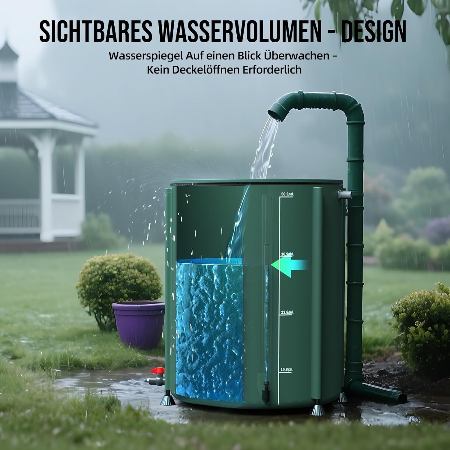 Opvouwbare Regenton Groen 200L | Regenwater Opslag, 2 Kranen & Filter | 34% Korting
