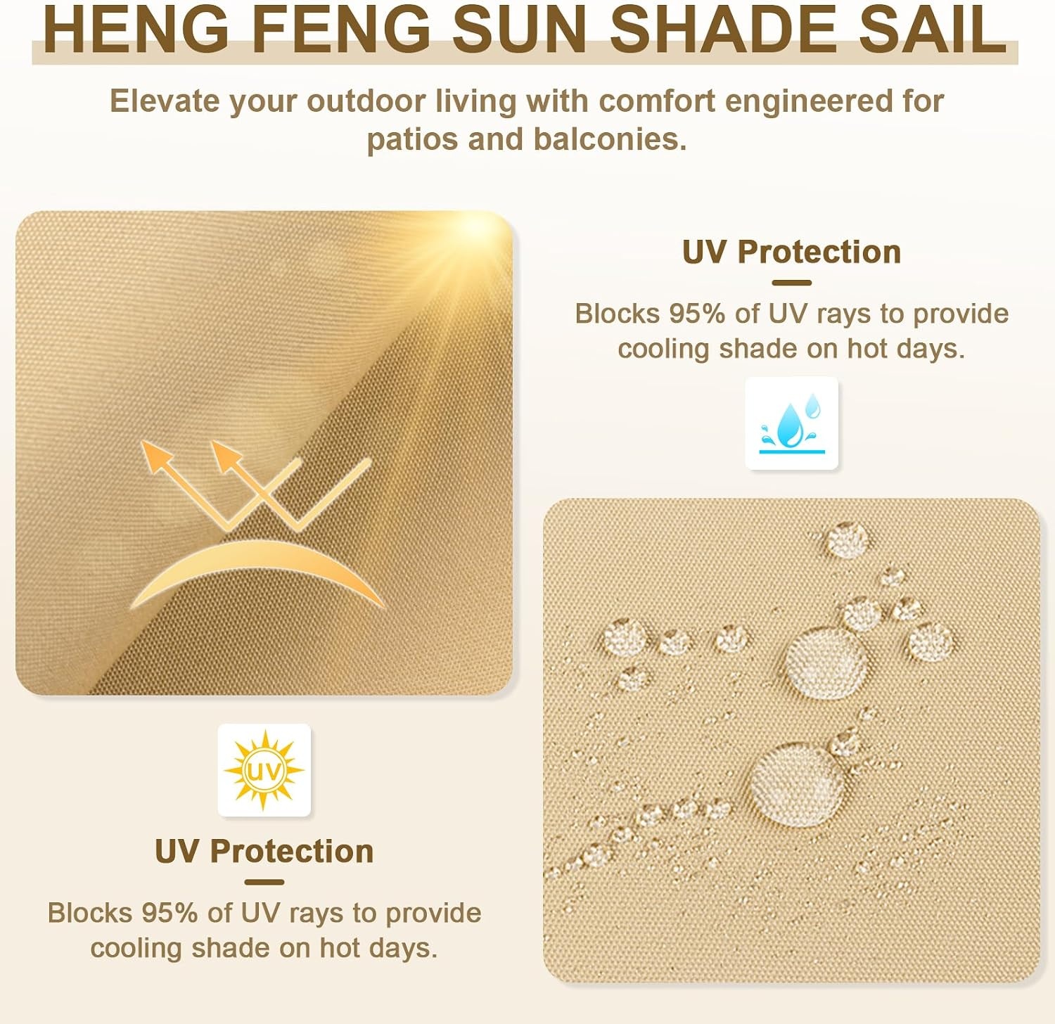 HENG FENG Schaduwzeil Rechthoekig 4x5m Zand - 34% Korting!