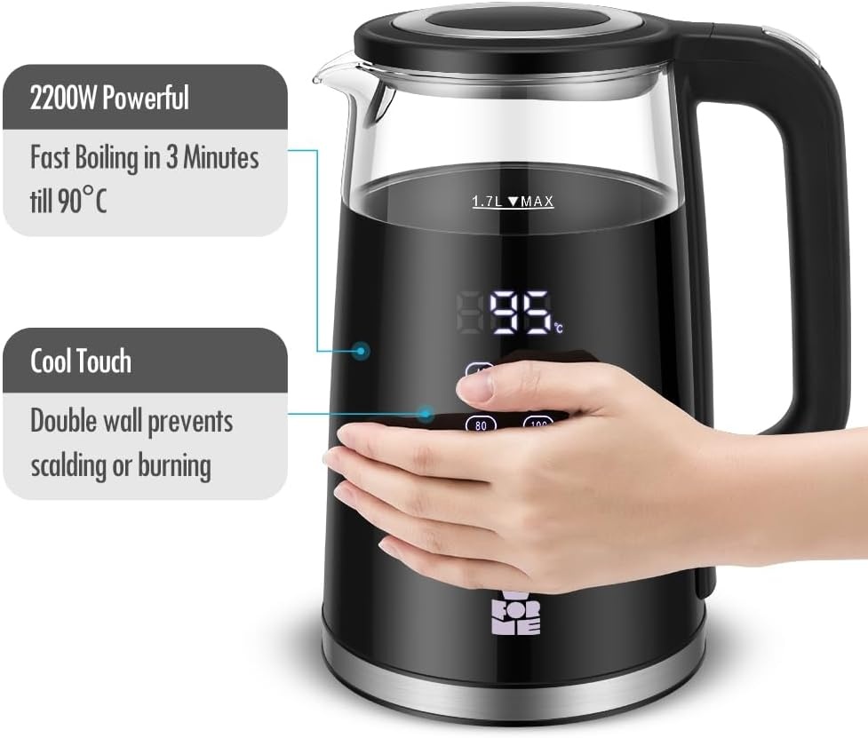 ForMe Glazen Waterkoker 1,7L, Temperatuurkeuze & Warmhoudfunctie - 33% Korting!