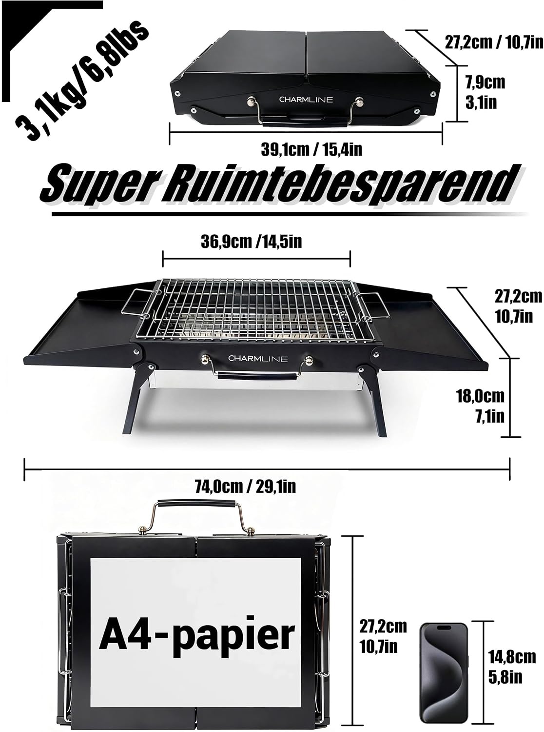 Opvouwbare Houtskoolbarbecue Zwart (39x27 cm) - 34% Korting!