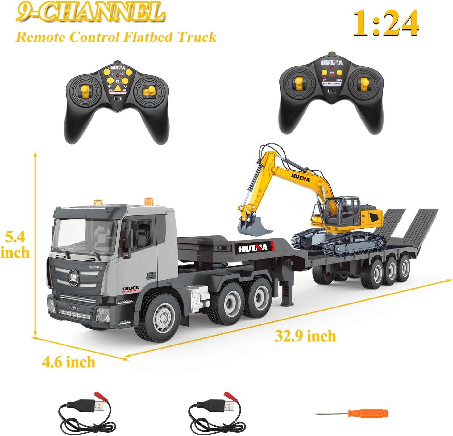 RC Semi Truck met Graafmachine 1:24 - 9 Kanaals Functies + 34% Korting