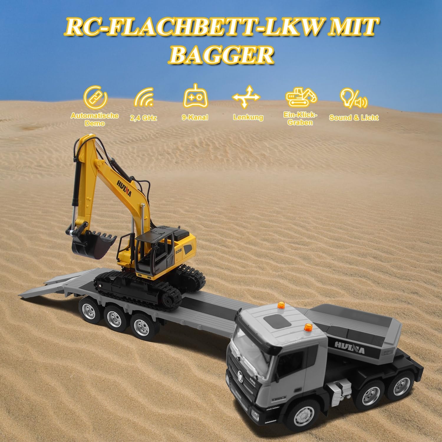 RC Semi Truck met Graafmachine 1:24 - 9 Kanaals Functies + 34% Korting