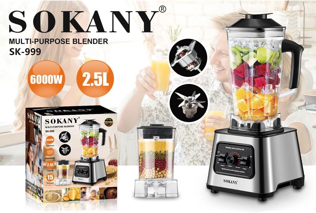 SOKANY SK-999 Blender & Koffiemolen 2.5L - 6000W - 15 Snelheden (34% Korting)