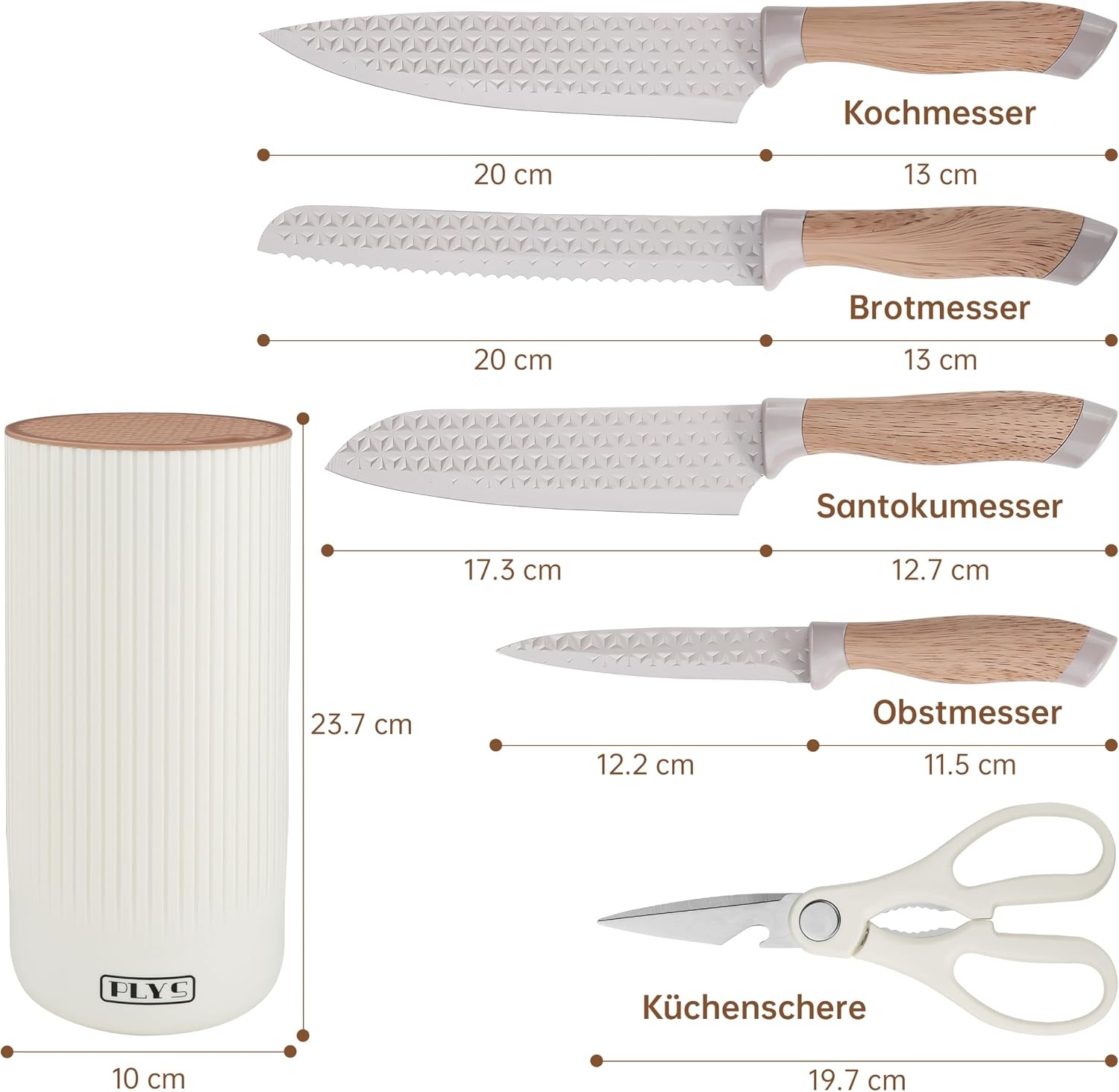 Messenset 6-delig Khaki met Blok | Roestvrij Staal | Antiaanbaklaag | 33% Korting