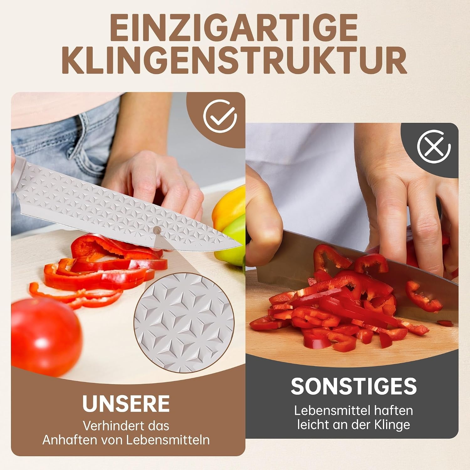 Messenset 6-delig Khaki met Blok | Roestvrij Staal | Antiaanbaklaag | 33% Korting