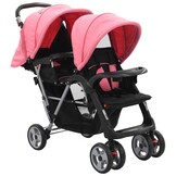 Dubbele Kinderwagen Staal Roze/Zwart - 35% Korting
