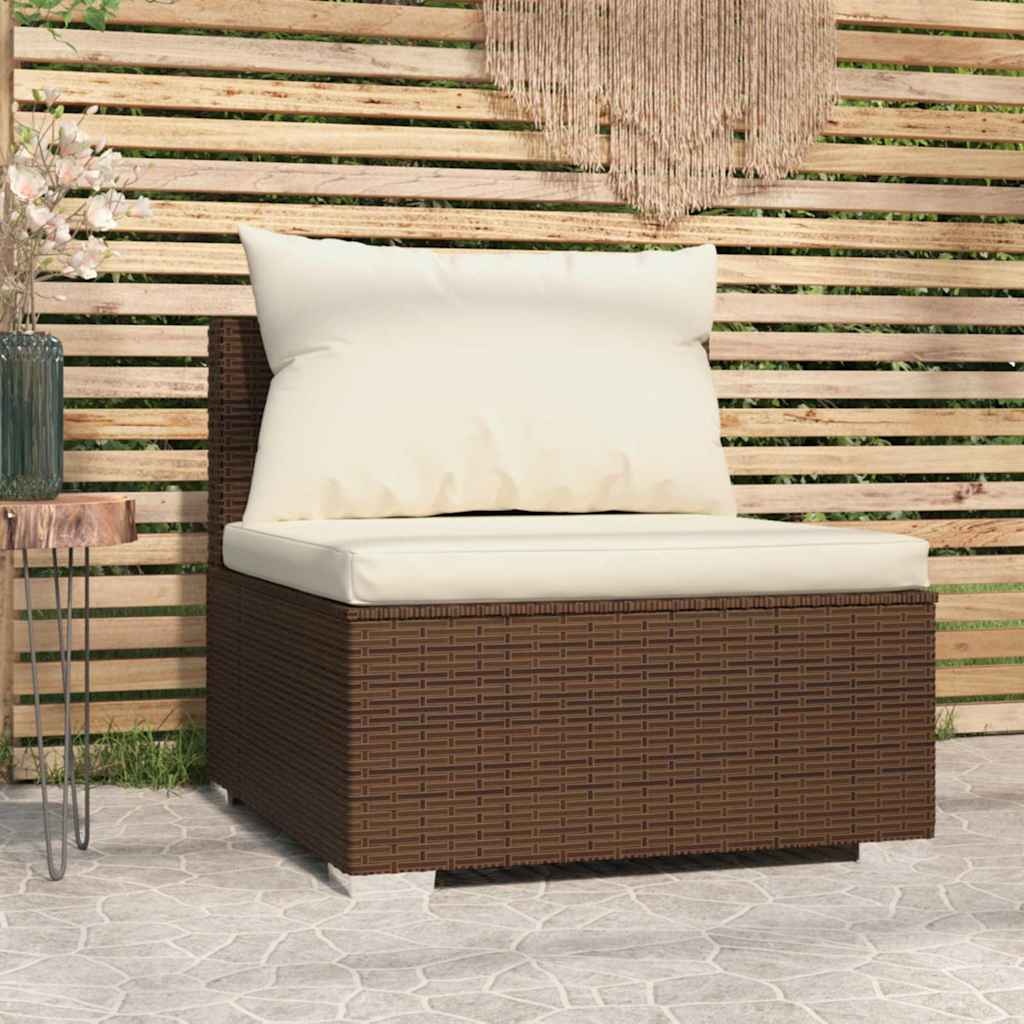 VidaXL Tuinmiddenbank met Kussens, Poly Rattan, Bruin - 34% Korting