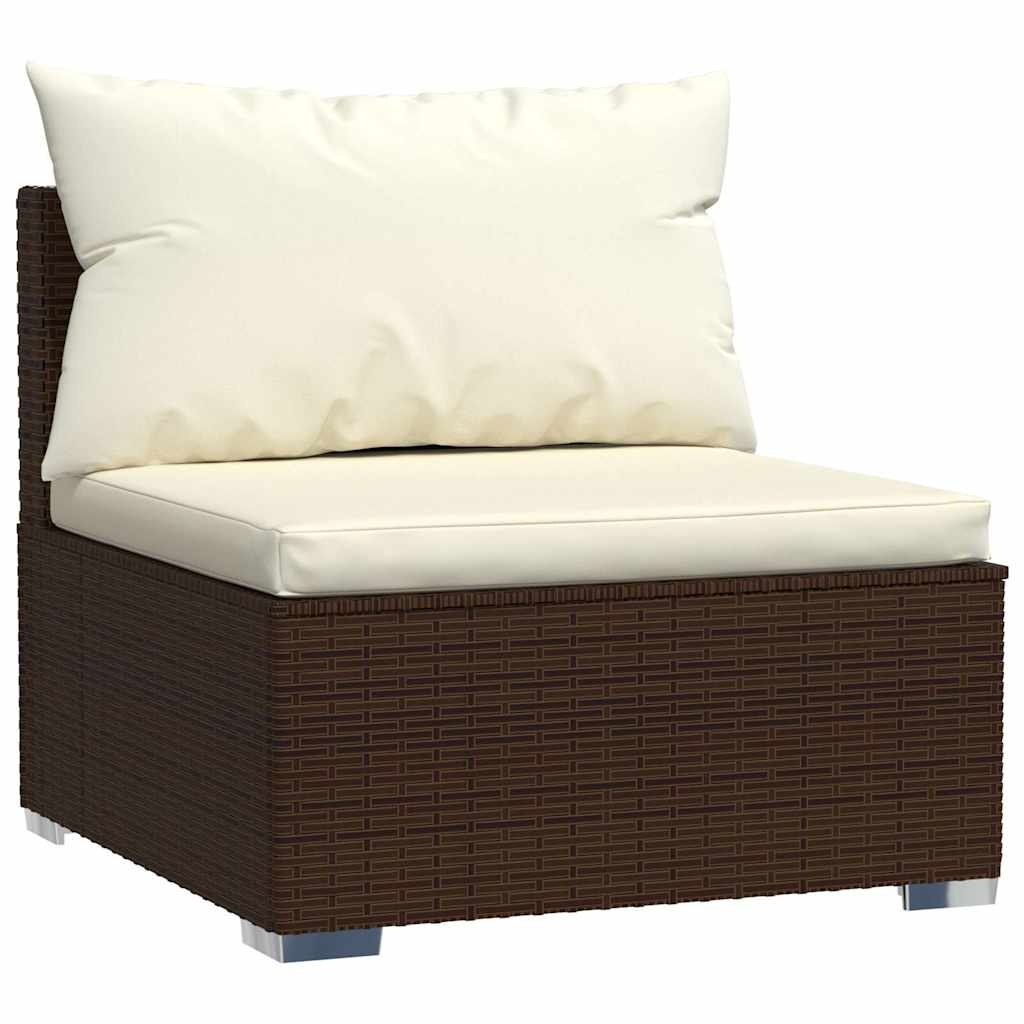 VidaXL Tuinmiddenbank met Kussens, Poly Rattan, Bruin - 34% Korting