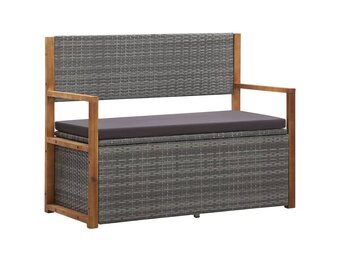 Opbergbank Poly Rattan & Acaciahout 115 cm Grijs - 35% Korting