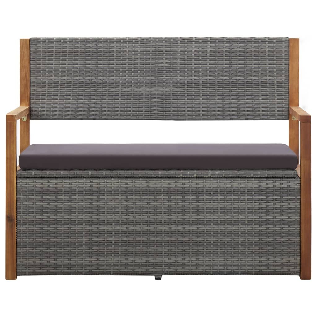 Opbergbank Poly Rattan & Acaciahout 115 cm Grijs - 35% Korting