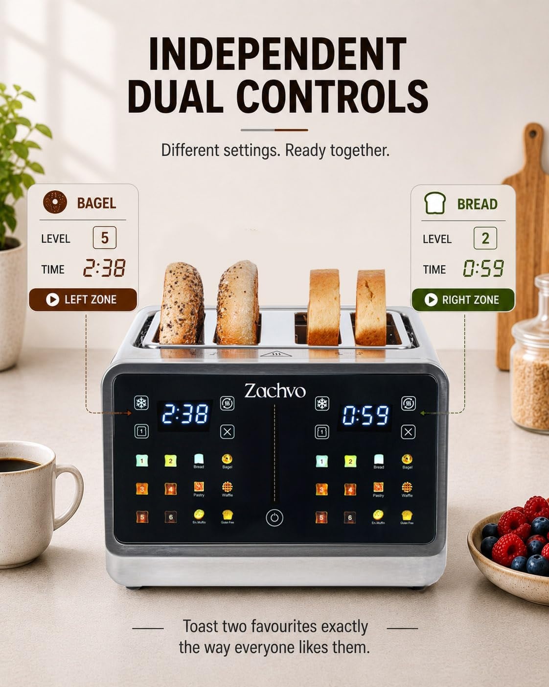 Zilveren RVS Broodrooster voor 4 Sneden met Touchscreen - 34% Korting