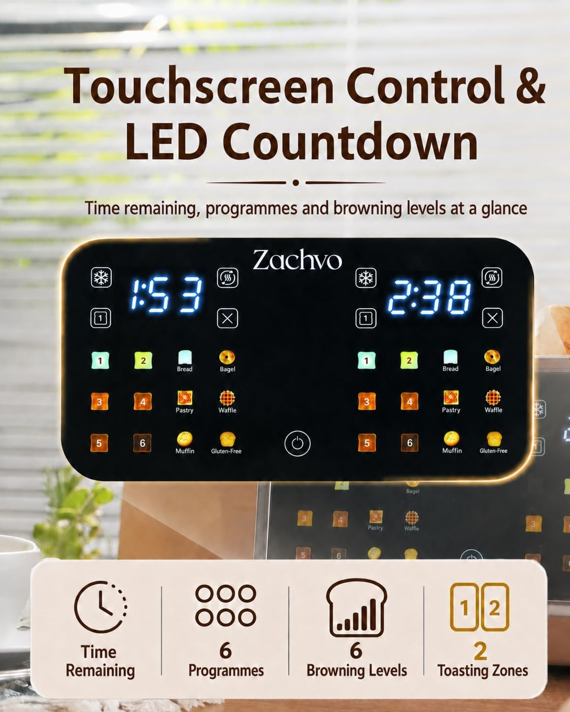 Zilveren RVS Broodrooster voor 4 Sneden met Touchscreen - 34% Korting