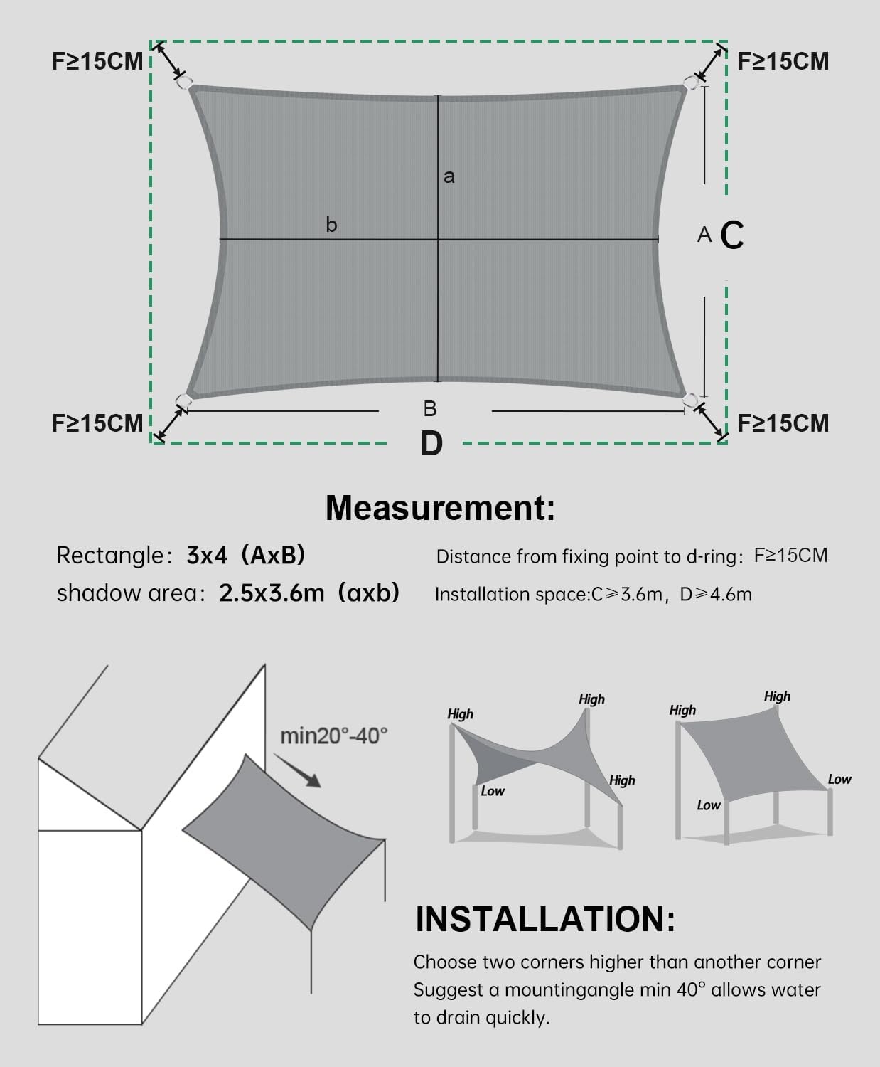 Schaduwdoek Lichtgrijs 4x5m Polyester UV-bescherming 95% Waterafstotend - 34% Korting