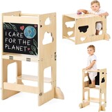 Montessori Leertoren 3-in-1 met Krijtbord - Opvouwbaar Houten Bureau & Stoel - 29% Korting