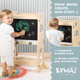 Montessori Leertoren 3-in-1 met Krijtbord - Opvouwbaar Houten Bureau & Stoel - 29% Korting