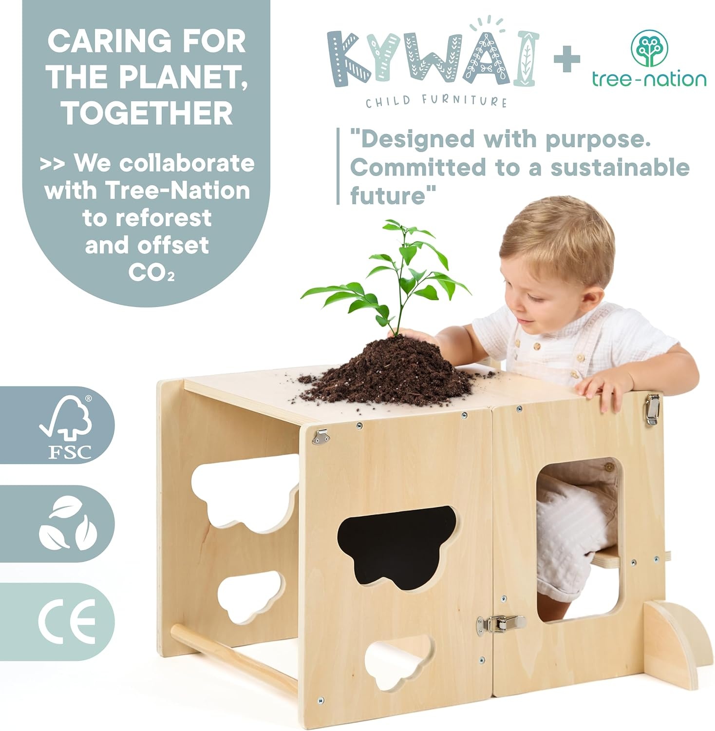 Montessori Leertoren 3-in-1 met Krijtbord - Opvouwbaar Houten Bureau & Stoel - 29% Korting