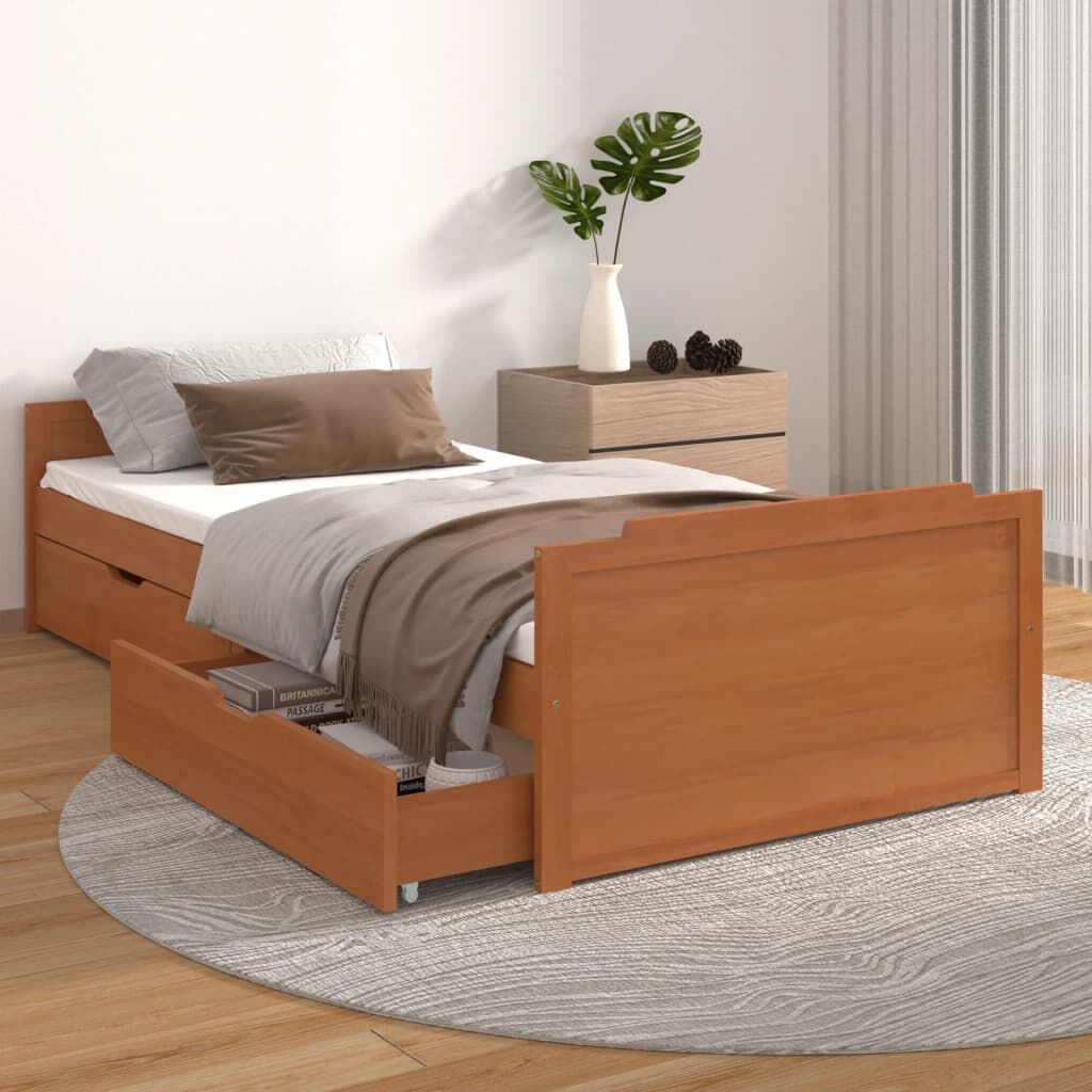 Honingbruin Grenenhouten Bedframe met Laden 90x200 cm - 35% Korting