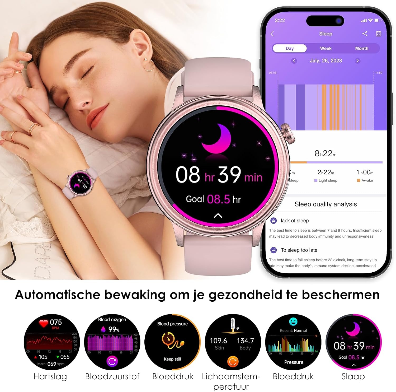 Smartwatch ECG Hartslag Bloeddruk 1.39" Zwart - 53% Korting
