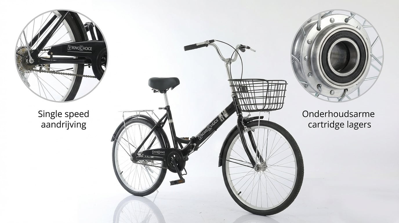 Zwarte Vouwfiets 24" - 1 Versnelling - Stalen Frame - 30% Korting