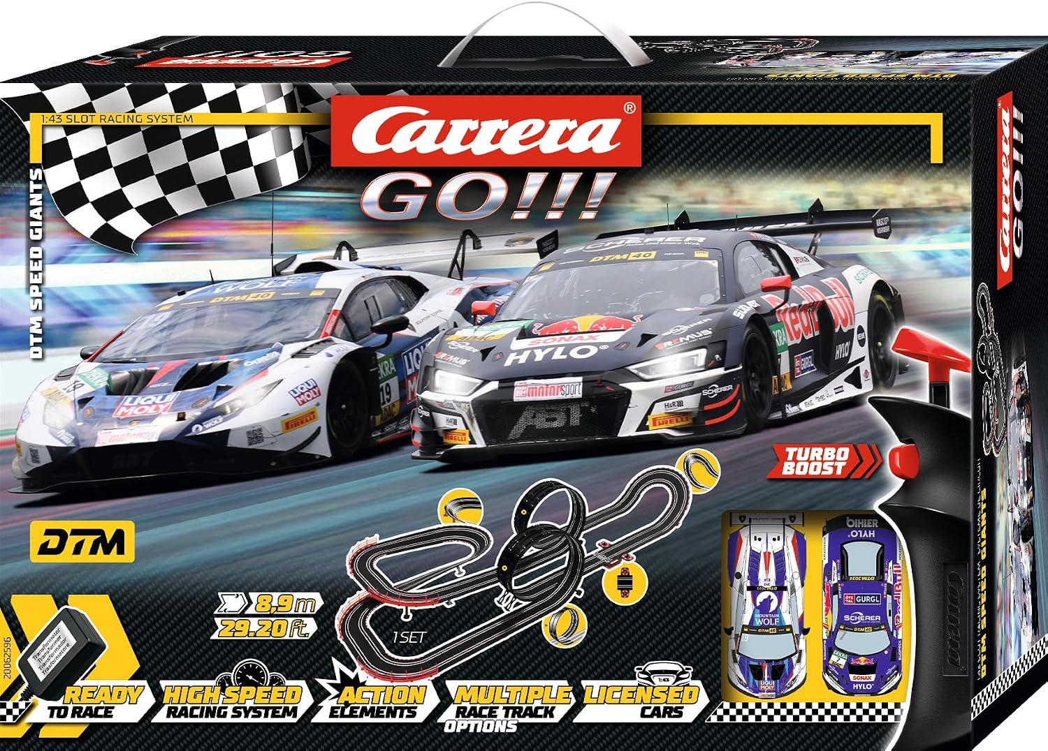 Racebaan set DTM 8,9m met 2 loopings & 2 GT3 auto's - 34% Korting