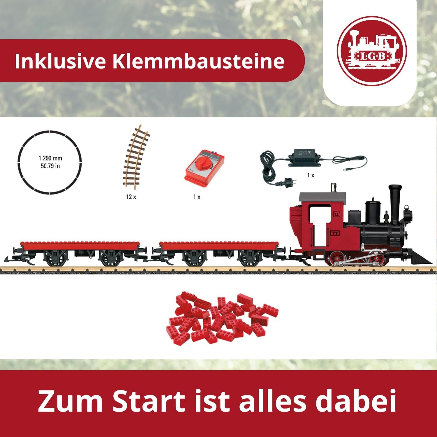 Modeltrein Startset Tuinbaan G-Spoor met Locomotief en 30 Bouwstenen - 35% Korting