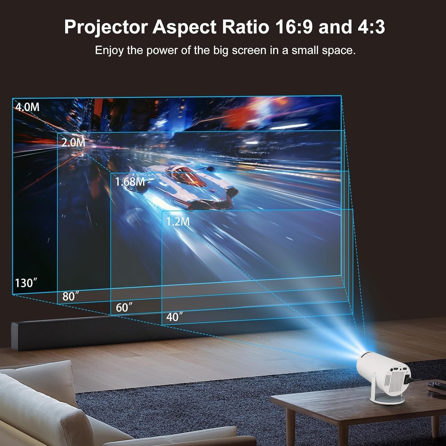 Mini Beamer Android 4K, WiFi 6, Bluetooth 5.4 - Wit/Zwart - 34% Korting
