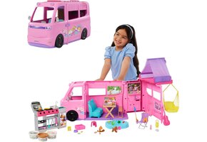 Barbie Camper Speelset met daktent, 60+ accessoires, 47% korting