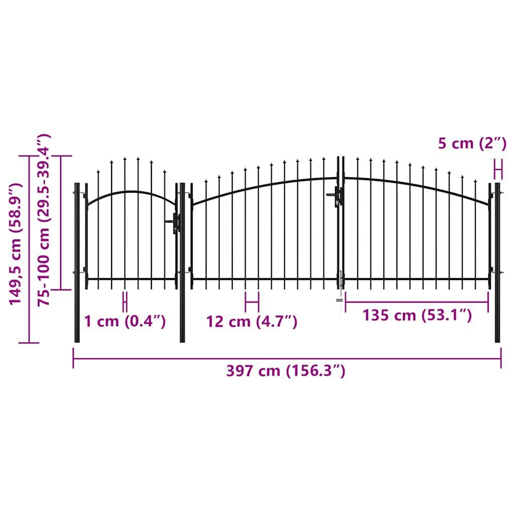 Tuinpoort 1,5x4m Zwart Staal - 35% Korting