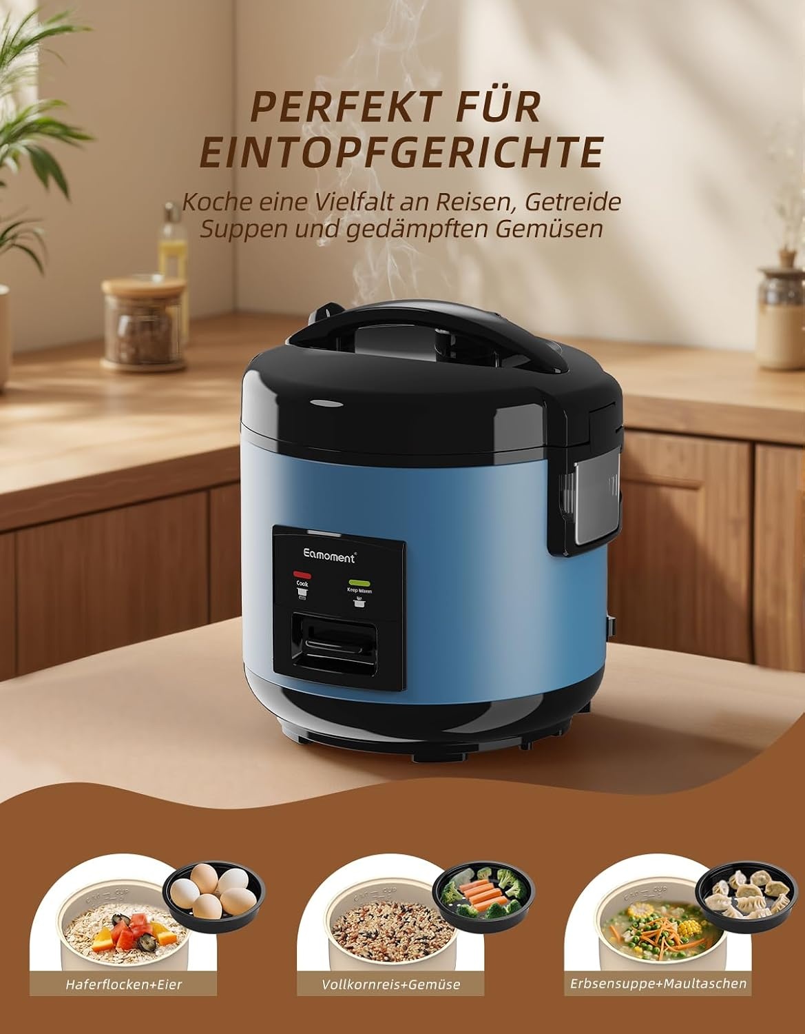 Blauwe Rijstkoker & Stoompan (1L) 400W - 34% Korting