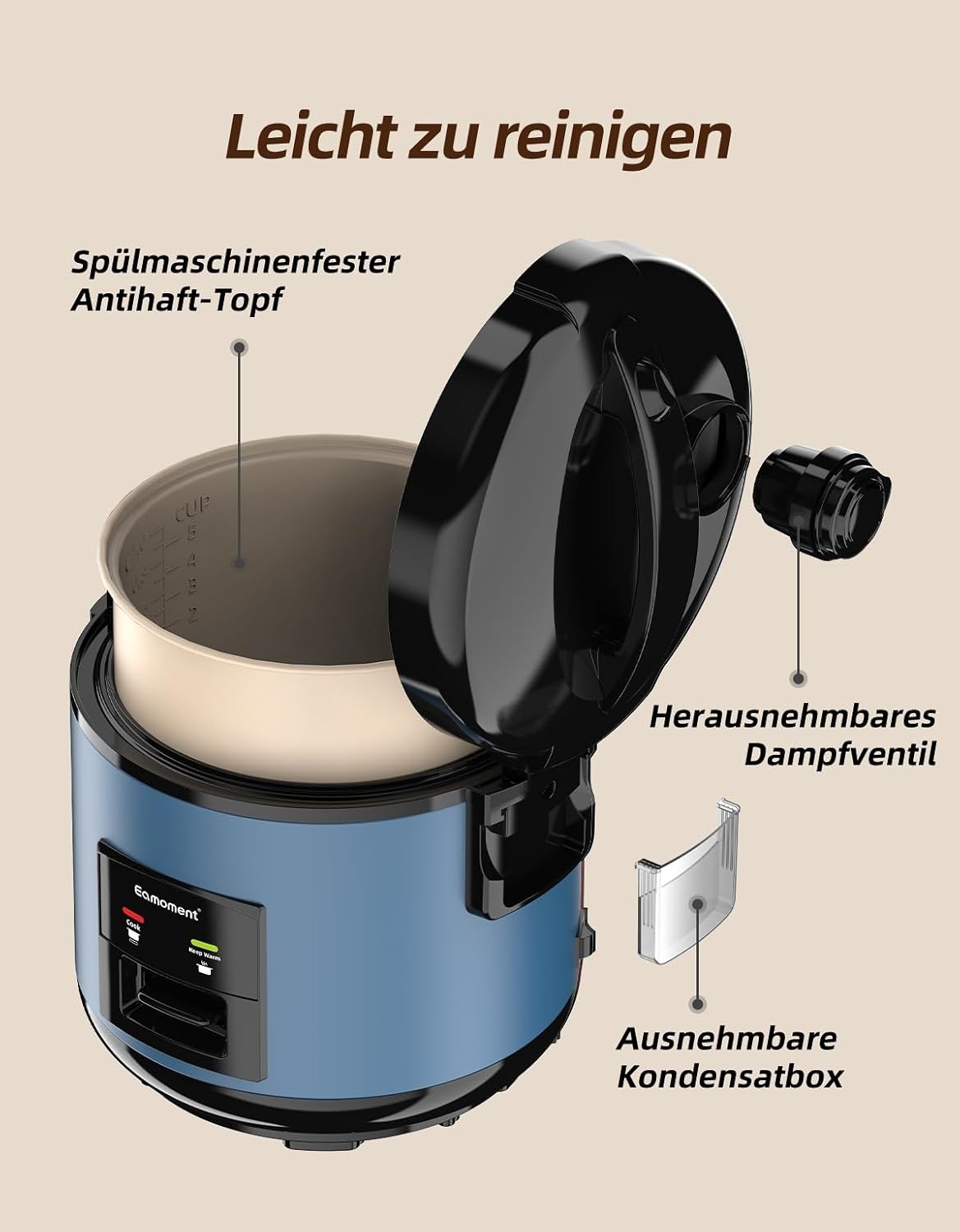 Blauwe Rijstkoker & Stoompan (1L) 400W - 34% Korting