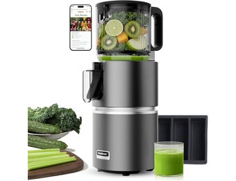 Anybear 350 W sapcentrifuge met 124 mm vulschacht Slow Juicer met dubbele haktechnologie voor hele vruchten en groenten, hoge sapopbrengst, BPA-vrij Tritan-materiaal (donkergrijs)