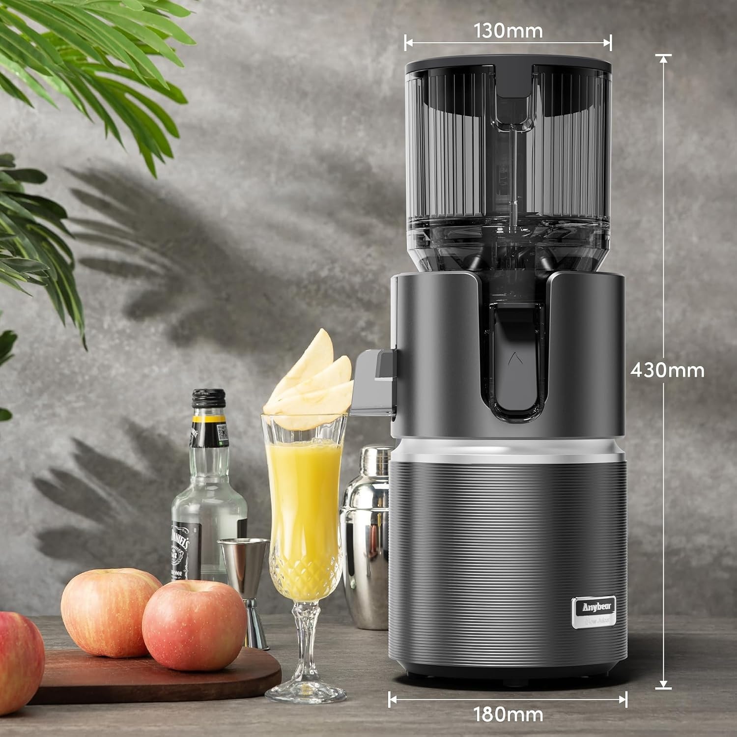Anybear 350 W sapcentrifuge met 124 mm vulschacht Slow Juicer met dubbele haktechnologie voor hele vruchten en groenten, hoge sapopbrengst, BPA-vrij Tritan-materiaal (donkergrijs)