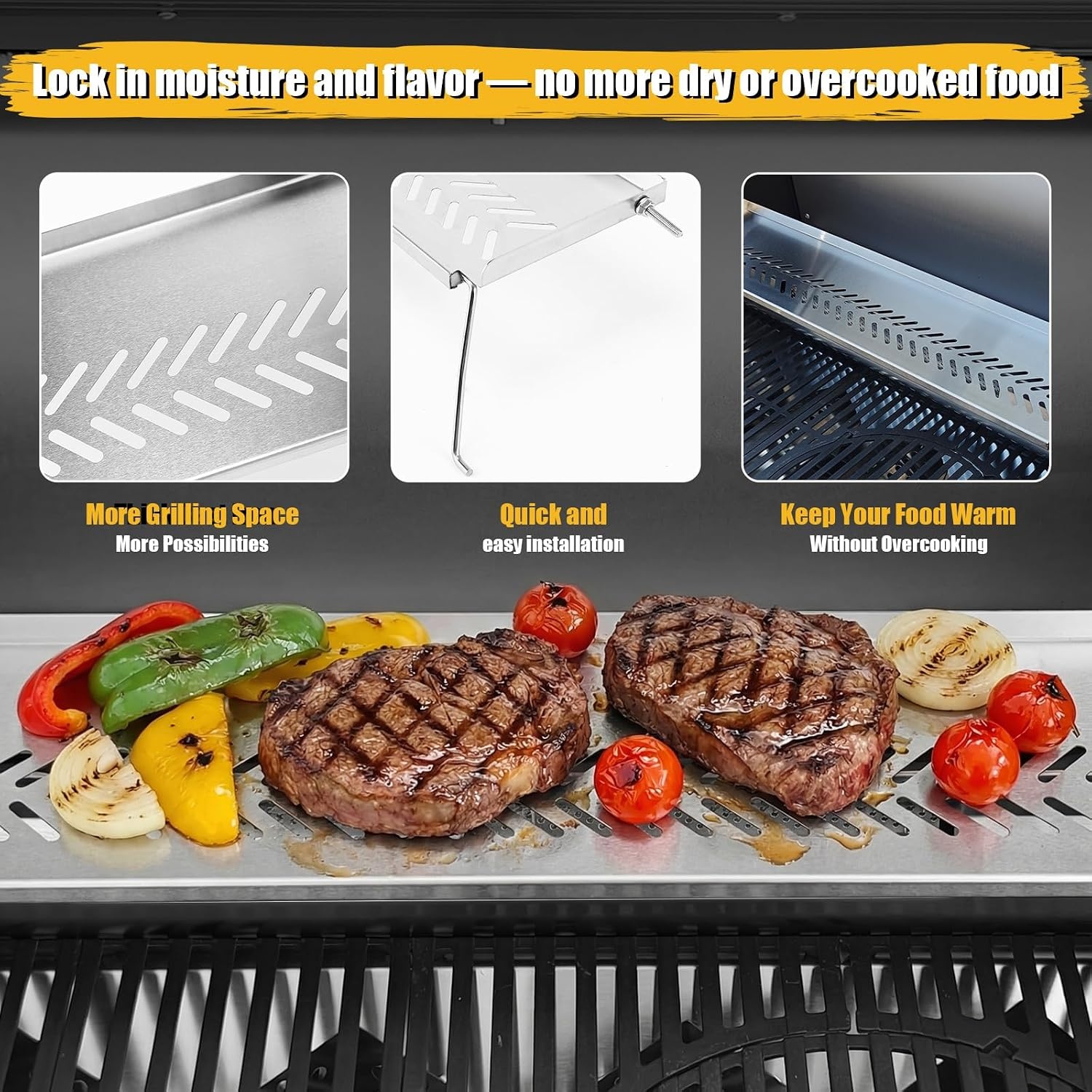 GFTIME Roestvrij stalen warmhoudrooster voor Enders Monroe Pro 4, 74,4 x 24 cm grill warmhoudzak reserveonderdeel, bovenste plank voor het warm houden van vlees, groenten en brood