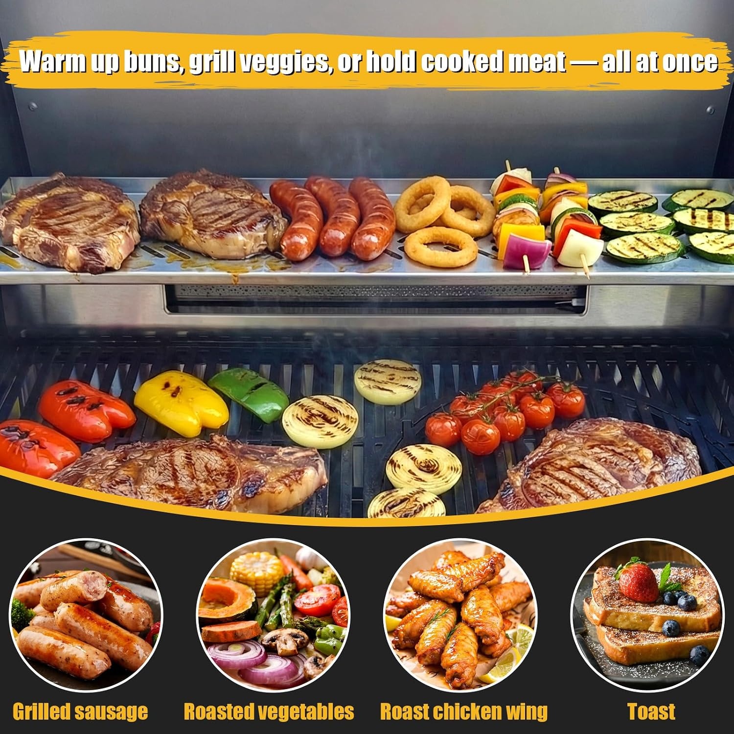 GFTIME Roestvrij stalen warmhoudrooster voor Enders Monroe Pro 4, 74,4 x 24 cm grill warmhoudzak reserveonderdeel, bovenste plank voor het warm houden van vlees, groenten en brood