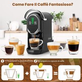 Magician1 Mini 5-in-1 Koffiecupmachine voor Nespresso, Dolce Gusto, Lavazza A Modo Mio, ESE 44mm Pads & Gemalen Koffie, 20 Bar, 1450W, LED-display, 7 Waterstanden, Warm-Koude Modus, Koffiemachine