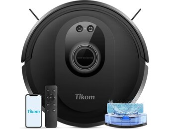 Tikom G8000 Max robotstofzuiger met dweilfunctie, 2-in-1, 5000 Pa sterke zuigkracht, zelfopladend, wifi, max. 150 min, ideaal voor dierenharen, tapijt, harde vloeren