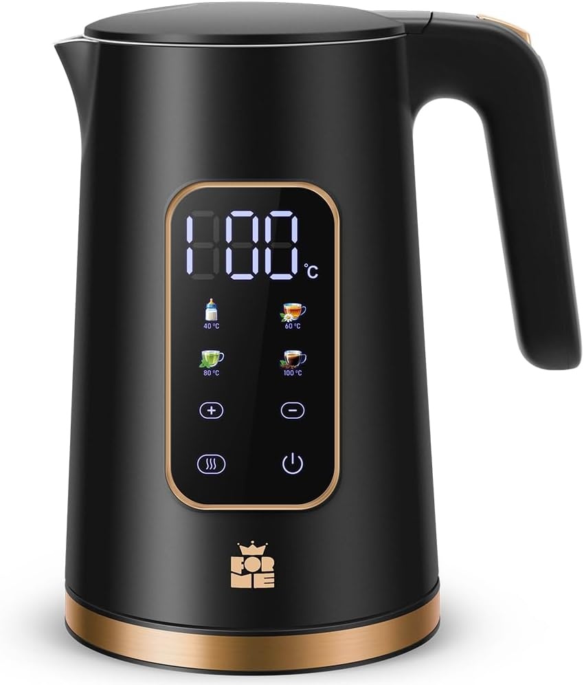 ForMe Roestvrijstalen Waterkoker 1,7 L Temperatuurkeuze 40-100°C I LED digitale temperatuurweergave I 7 Kleuren LED Verlichting I Theepot Theeketel I Warmhoudfunctie I BPA-vrij