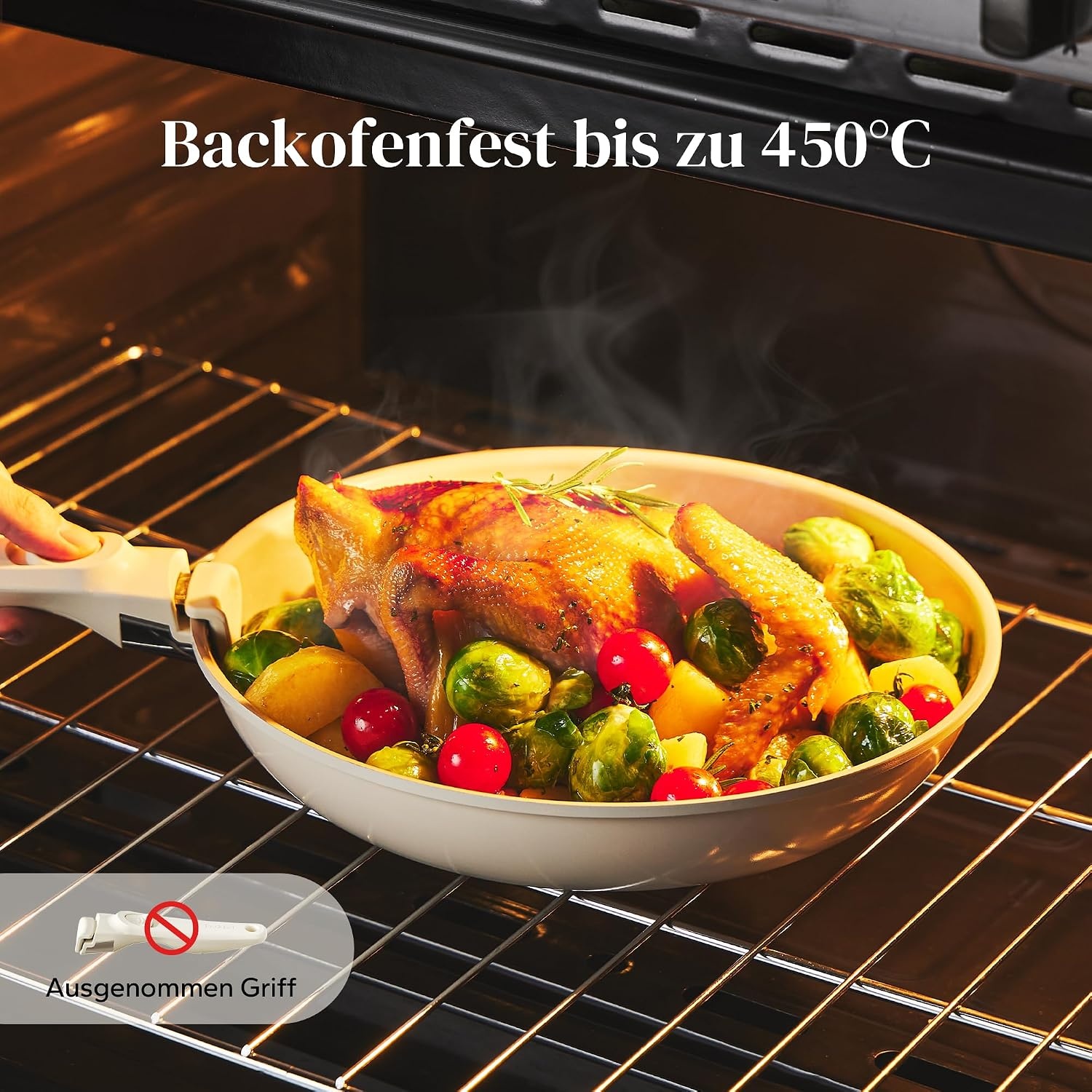 Redchef keramische pan, 6-delige pannenset met afneembare steel, pan vaatwasmachinebestendig, PTFE-vrij PFAS-vrij PFOA-vrij, beige
