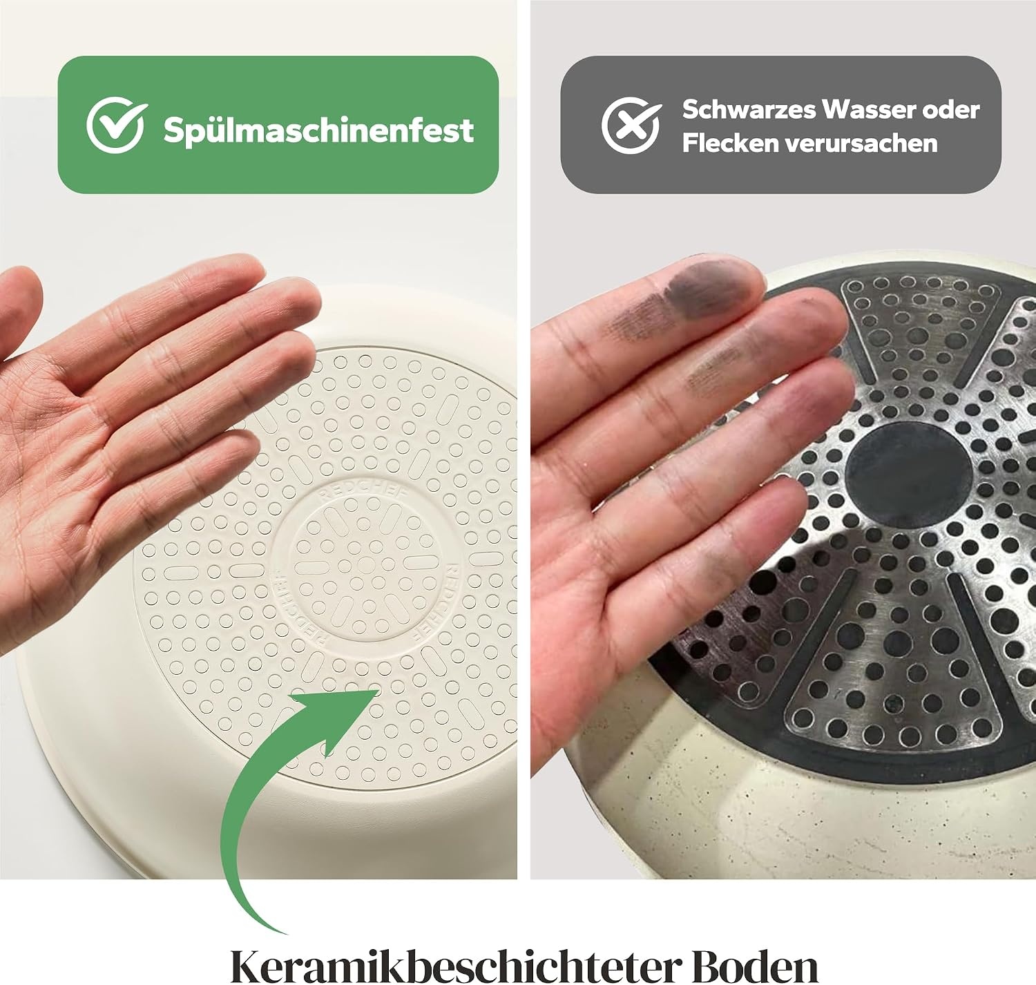 Redchef keramische pan, 6-delige pannenset met afneembare steel, pan vaatwasmachinebestendig, PTFE-vrij PFAS-vrij PFOA-vrij, beige
