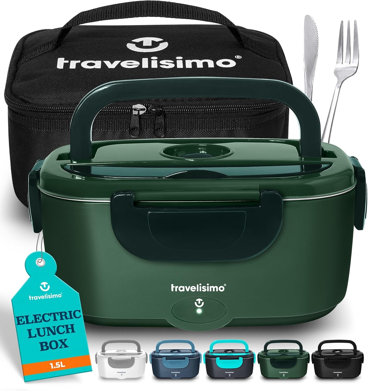 TRAVELISIMO Elektrische Lunchbox Adult 100W, 12/24/220V 1,5L Lunch box Adult, Roestvrij Stalen Draagbare Electric Lunch Box Food Warmer voor Auto, Vrachtwagen en Werk, Thermal Lunch Box