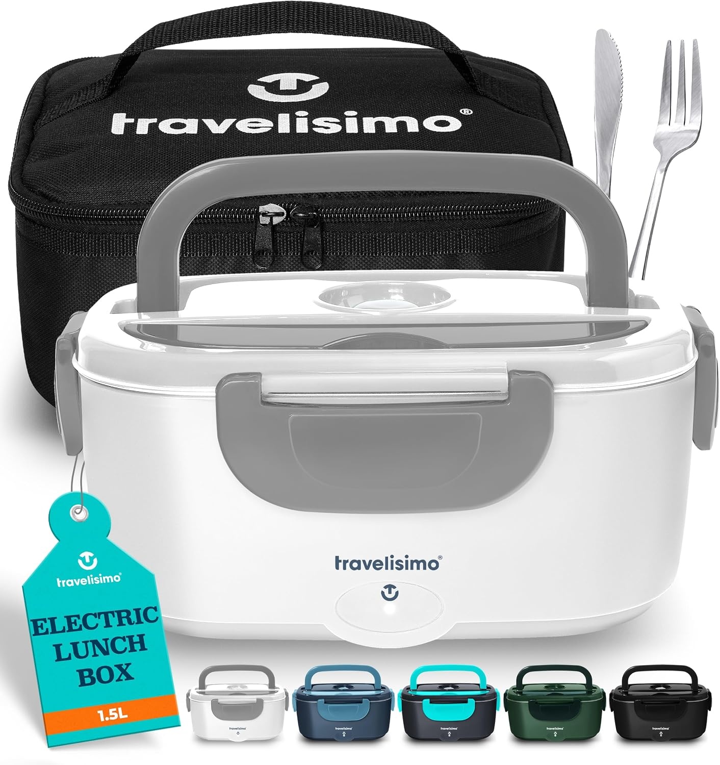 TRAVELISIMO Elektrische Lunchbox Adult 100W, 12/24/220V 1,5L Lunch box Adult, Roestvrij Stalen Draagbare Electric Lunch Box Food Warmer voor Auto, Vrachtwagen en Werk, Thermal Lunch Box