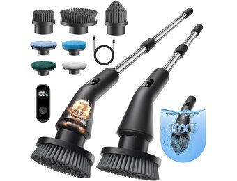 Leebein Elektrische reinigingsborstel, nieuwe Spin Scrubber, IPX7 waterdicht en 7 borstelkoppen, uittrekbare lange handgreep en 2 snelheden, schrobber voor badkamer, vloer, keuken
