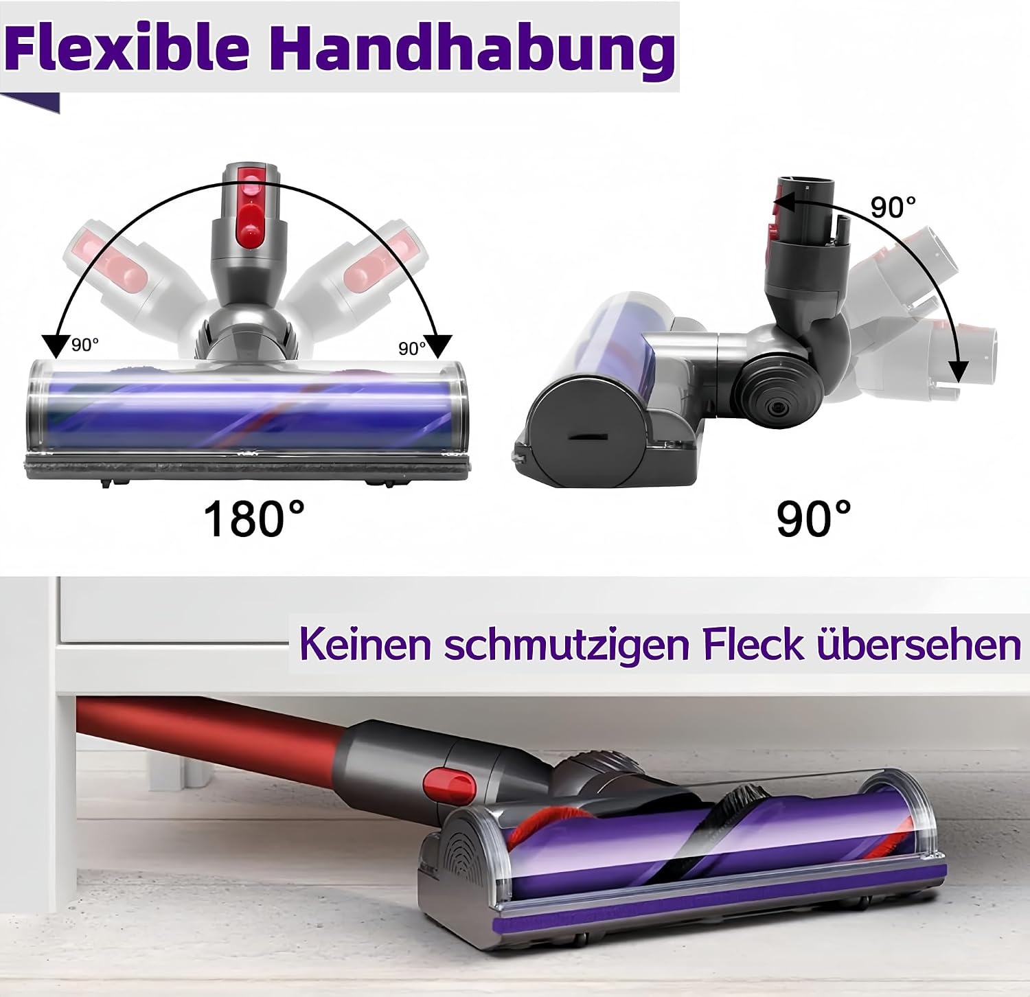 borstel en vloerzuigmond compatibel met Dyson V7, V8, V10, V11, V15, reserveonderdeel en accessoires voor Dyson stofzuiger, directe aandrijving, reiniger, kop, turbine met snelspanner voor harde