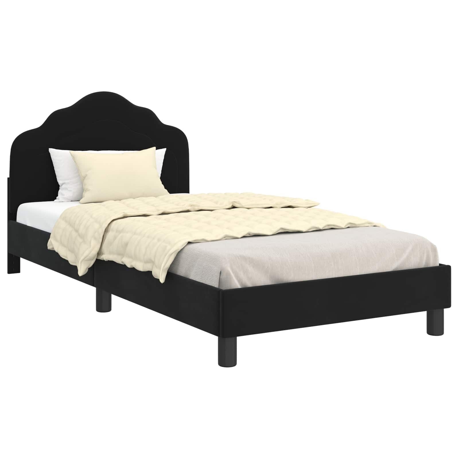 vidaXL Bedframe voor kinderen met hoofdbord Zwart 90 x 200 cm Fluweel