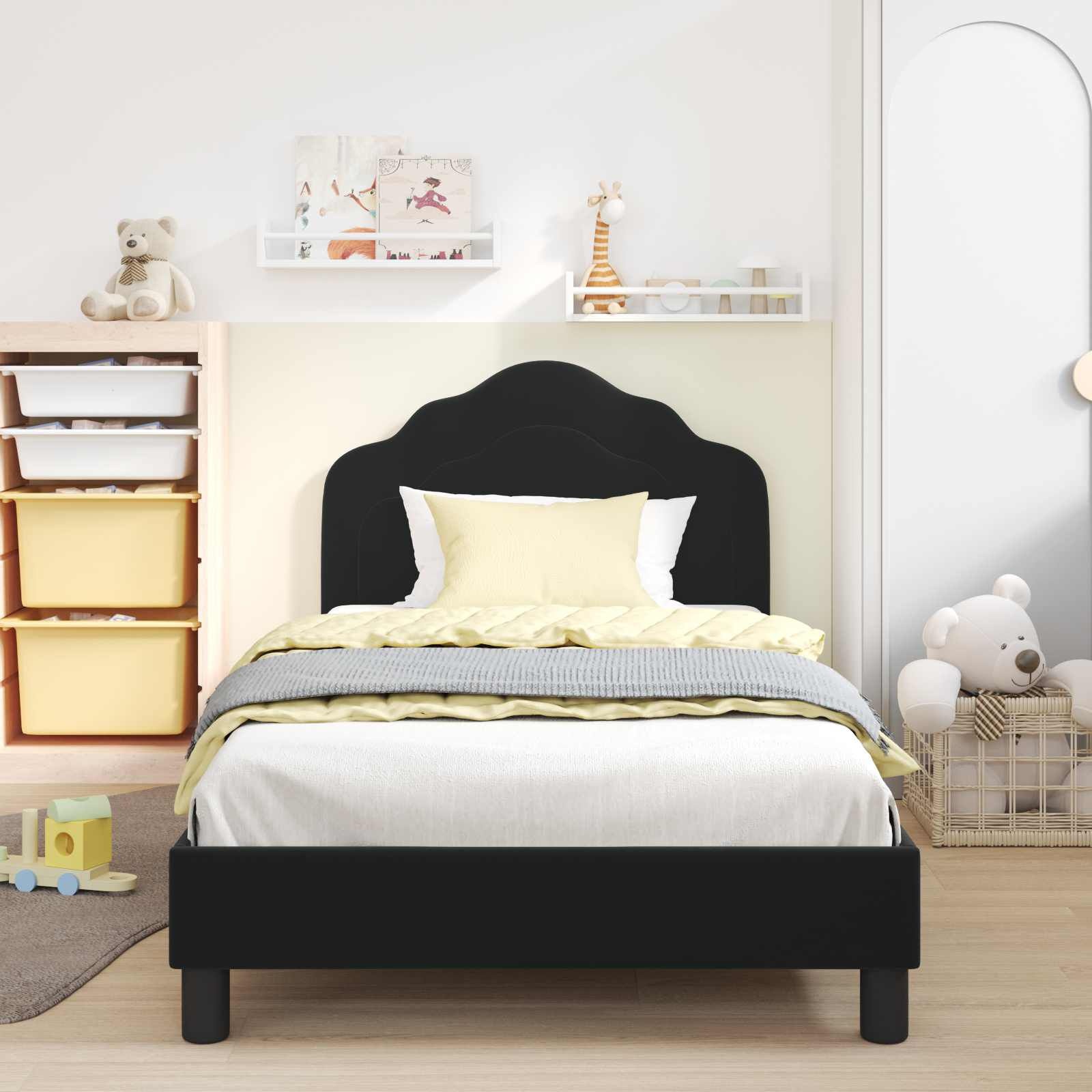 vidaXL Bedframe voor kinderen met hoofdbord Zwart 90 x 200 cm Fluweel