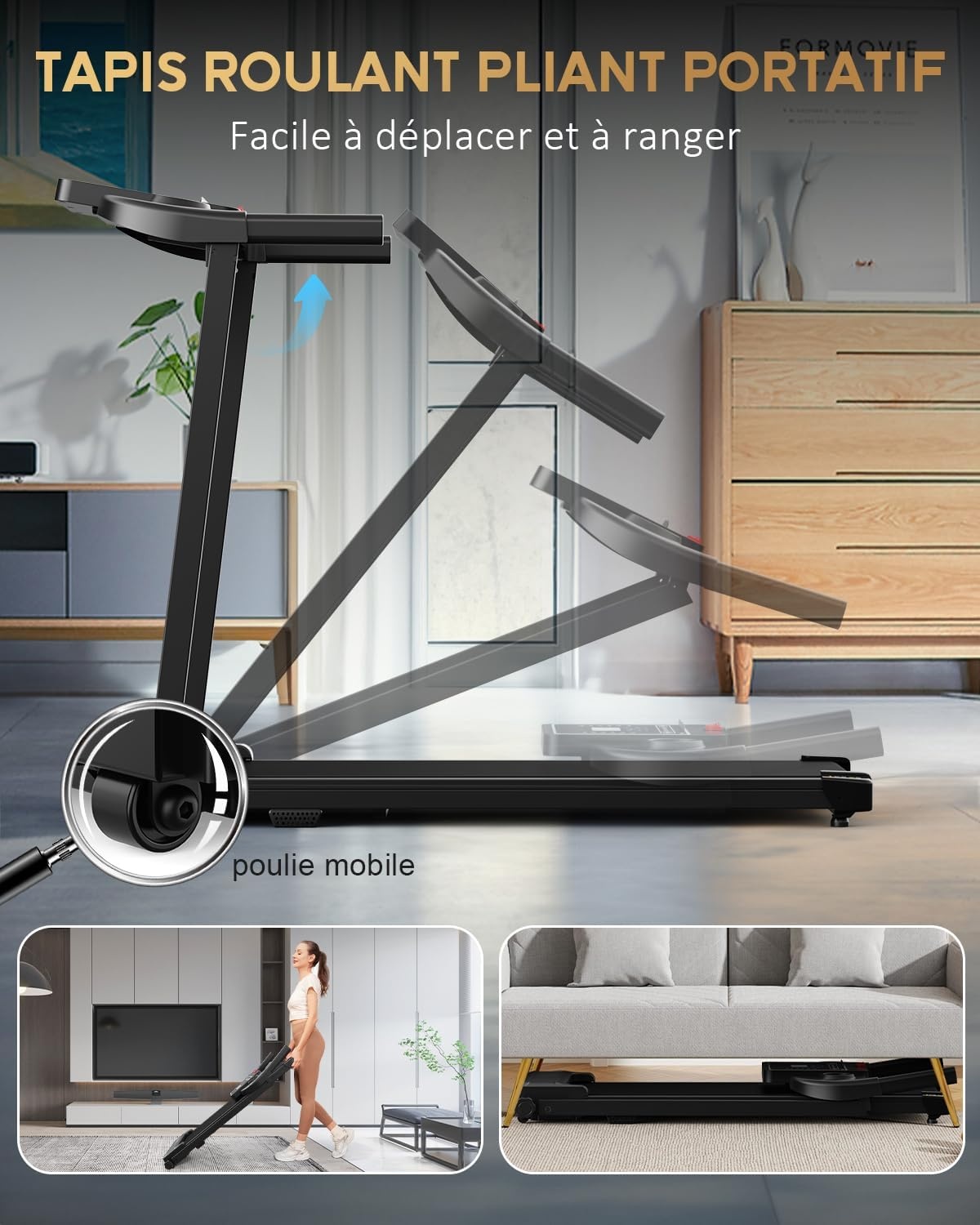 Elektrische loopband, ruimtebesparend, inklapbaar, magnetisch, Tapirulan voor thuis, wandelpad, treadmill voor thuis, op het stuur, tapijt, 10 km/u