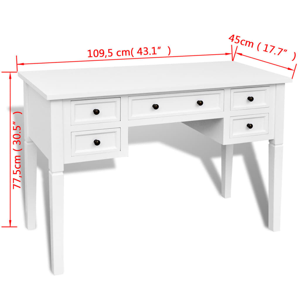vidaXL Schrijftafel met 5 Laden Wit - 60% Korting