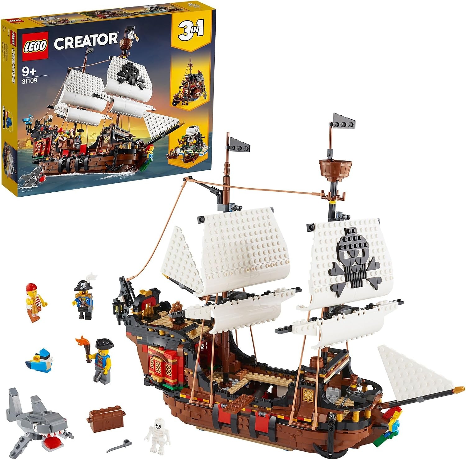LEGO Creator 3-in-1 Piratenschip - Speelset met Piratenherberg en Schedeleiland - 1264 onderdelen