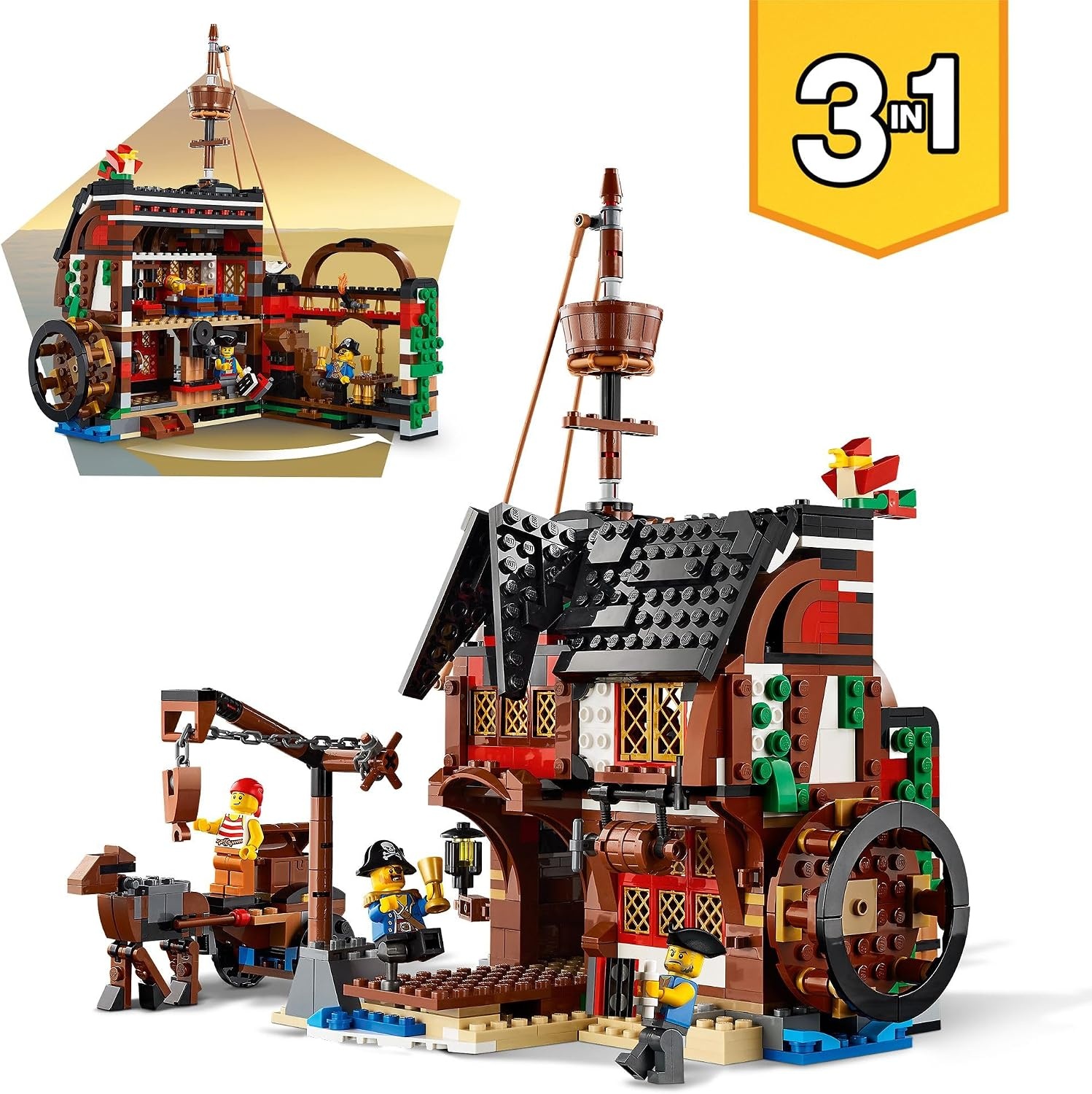 LEGO Creator 3-in-1 Piratenschip - Speelset met Piratenherberg en Schedeleiland - 1264 onderdelen